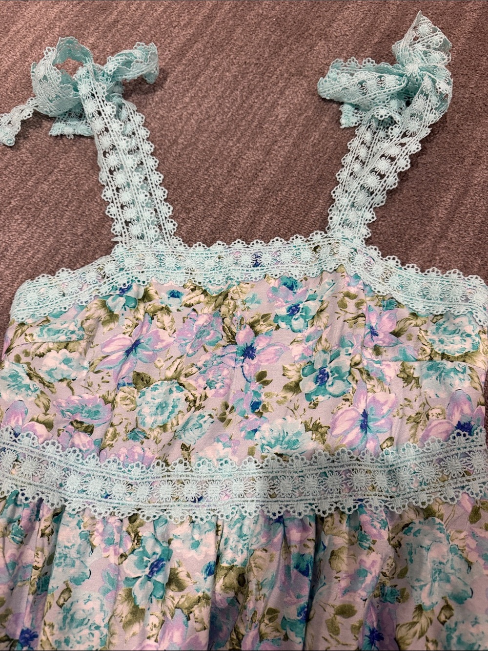 Green Floral Lace Tie Strap Empire Waist Maxi Dress NWOT Size M - Picture 3 of 8